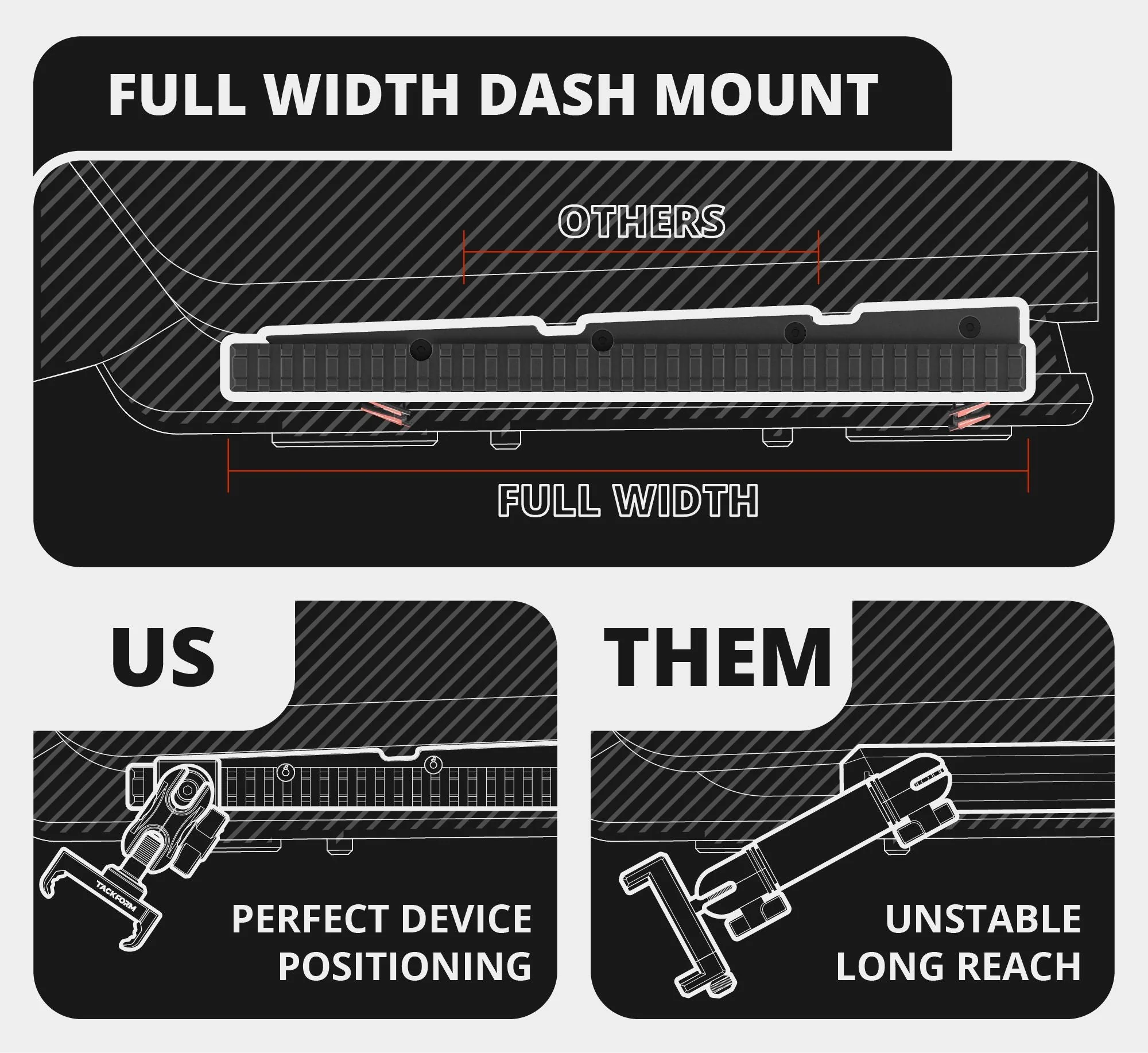 Tackform TRAXX™ Assault Track Picatinny Dash Bracket With Dual Wireless Charging Phone Mounts For Tacoma (2016-2023) - Image 9