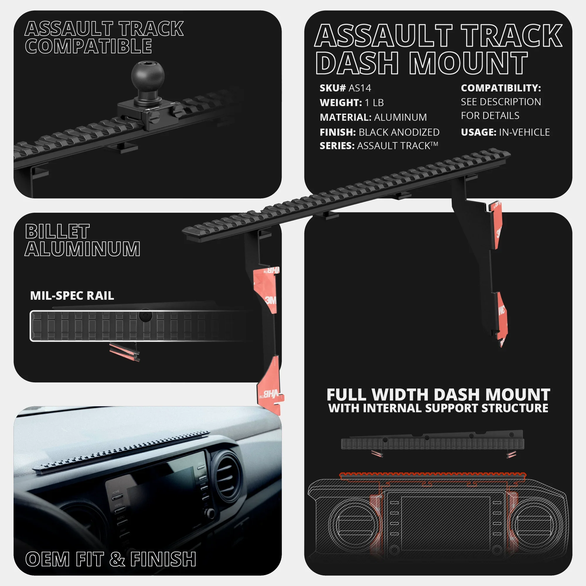 Tackform TRAXX™ Assault Track Picatinny Dash Bracket With Tablet Mount For Tacoma (2016-2023) - Image 8