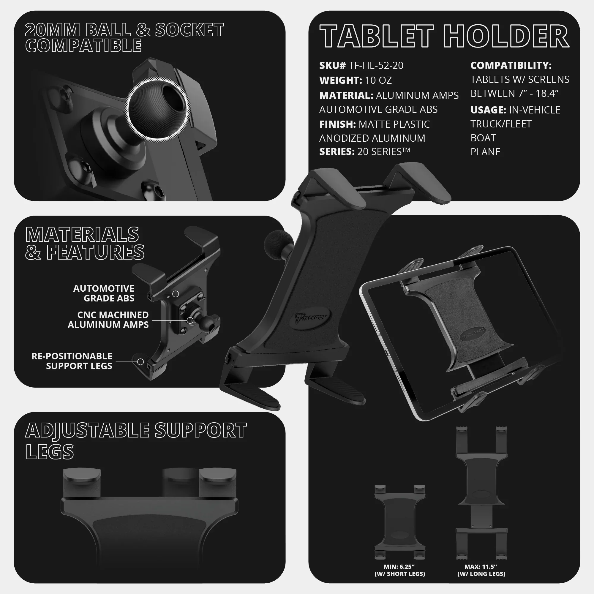Tackform TRAXX™ - Slim Track Dash Bracket With 20LITE Phone & Tablet Mounts For Tacoma (2016-2023) - Image 15