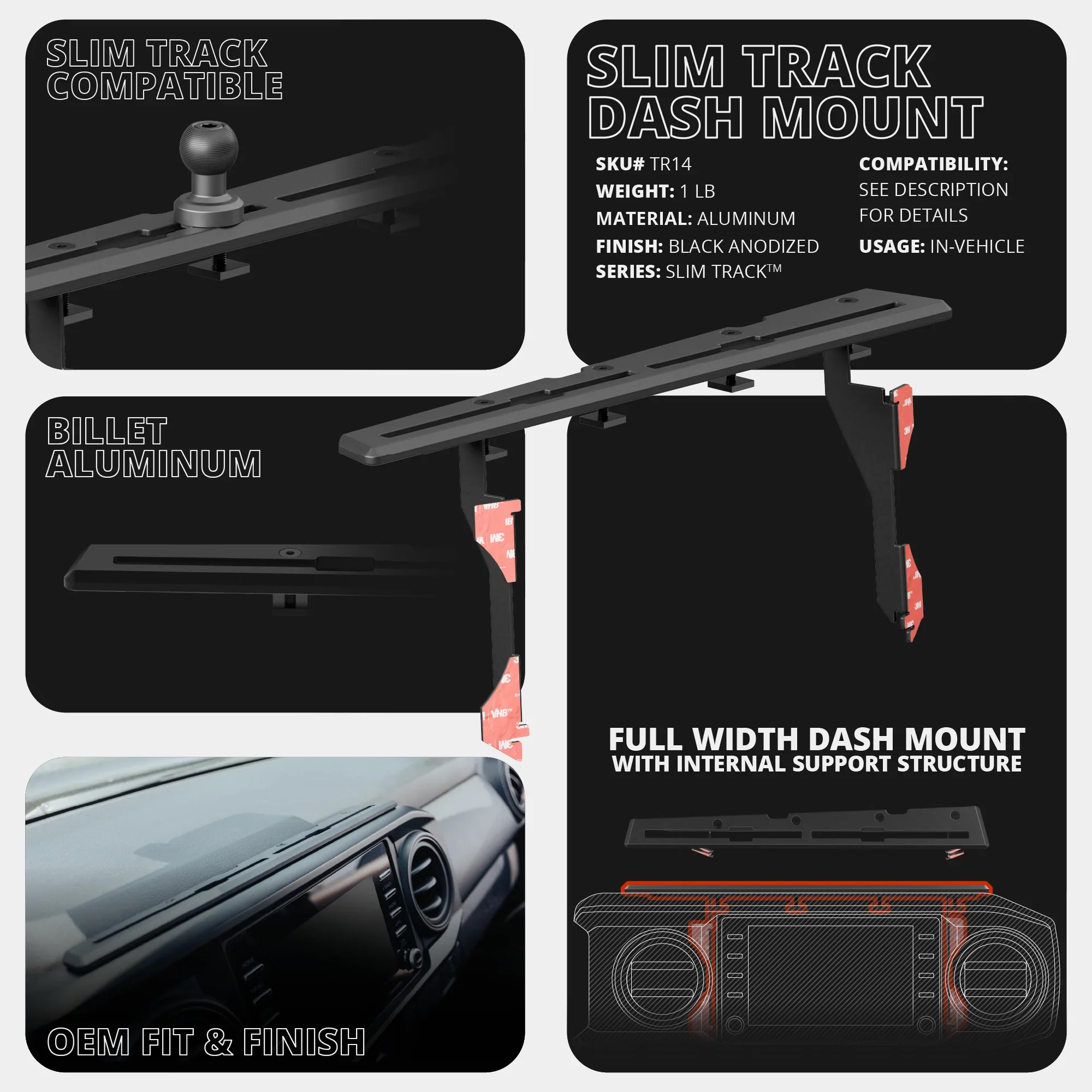 Tackform TRAXX  Slim Track Dash Bracket With 20LITE Phone & Midland Magnetic CB Radio Mic Mounts For Tacoma (2016-2023) - Image 13